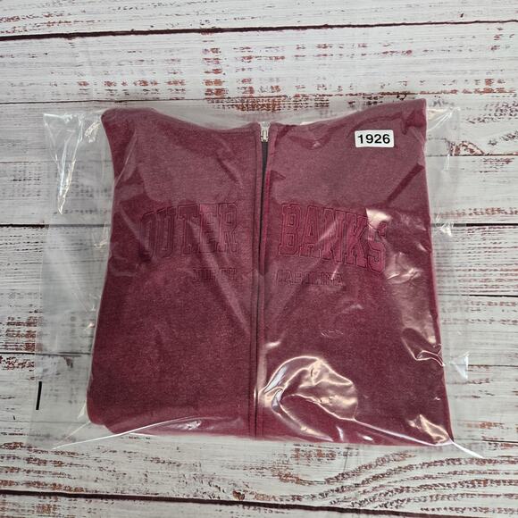 Outer Banks NC Maroon Sweater Jacket M Zip Up Hooded Pockets Fade Cozy Warm NWT - Picture 14 of 14